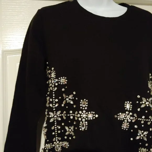 Hemant & Nandita Womens Black Handmade Blingy Sparkly Crystals Sweatshirt XS - Picture 2 of 14